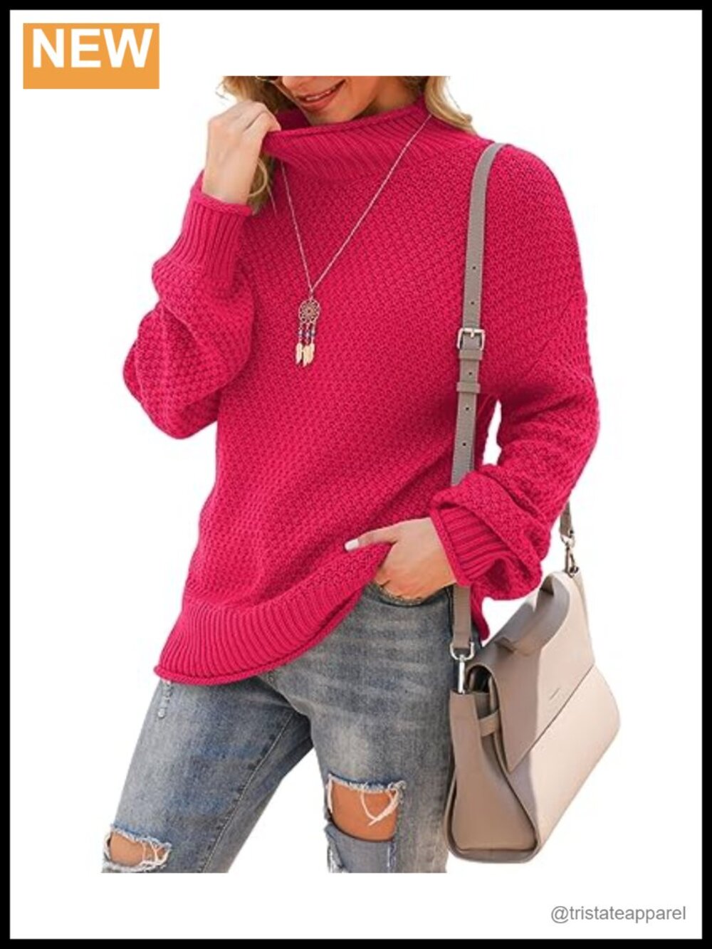 Women's Turtleneck Oversized Batwing Sleeve Chunky Knit Pullover Sweater